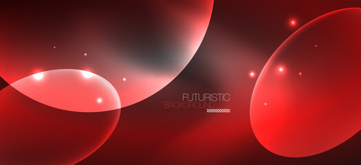 Neon ellipses abstract backgrounds. Shiny bright round shapes glowing in the dark. Vector futuristic illustrations for covers, banners, flyers and posters and other