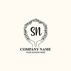Initial SN Handwriting, Wedding Monogram Logo Design, Modern Minimalistic and Floral templates for Invitation cards