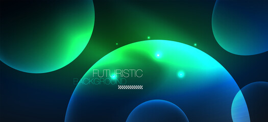 Neon ellipses abstract backgrounds. Shiny bright round shapes glowing in the dark. Vector futuristic illustrations for covers, banners, flyers and posters and other