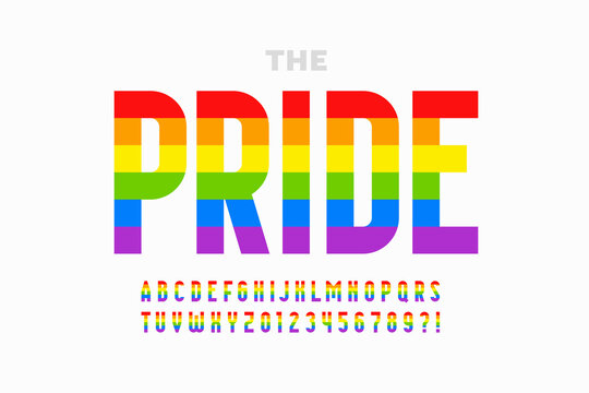 LGBTQ Rainbow Flag Colors Pride Font, Alphabet Letters And Numbers Vector Illustration