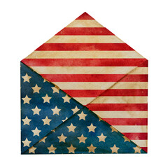 Obraz premium Beautiful postal envelope painted in the national colors of the American Flag. Closeup, no people, texture. Congratulations for family, relatives, friends and colleagues