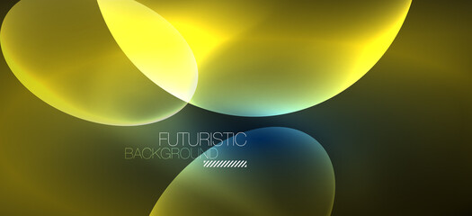 Neon ellipses abstract backgrounds. Shiny bright round shapes glowing in the dark. Vector futuristic illustrations for covers, banners, flyers and posters and other