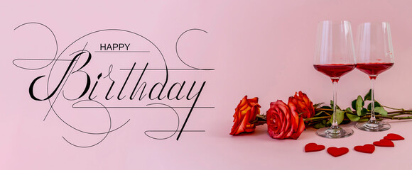 postcard , Internet banner , flat lay with a birthday greeting, with the inscription - happy birthday