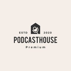 podcast house hipster vintage logo vector icon illustration