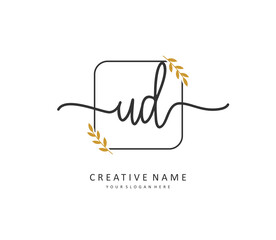UD Initial letter handwriting and signature logo. A concept handwriting initial logo with template element.