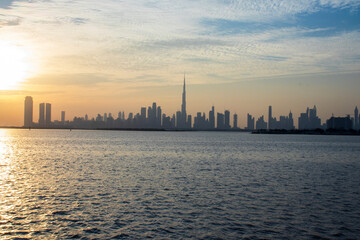 Fototapeta na wymiar Dramatic sunset over a Dubai city. UAE. Outdoors
