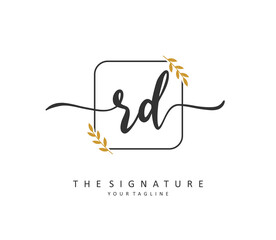 RD Initial letter handwriting and signature logo. A concept handwriting initial logo with template element.