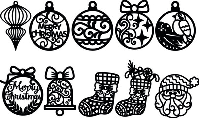 Christmas Decorations Ornaments Baubles Toys Template SVG For Cutting