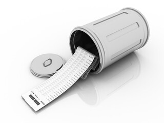 
3d illustration payment paper bills in trash
