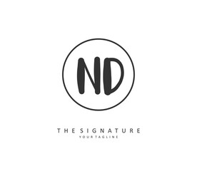 ND Initial letter handwriting and signature logo. A concept handwriting initial logo with template element.