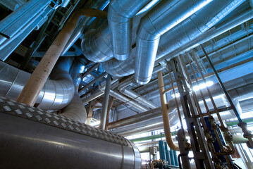 Industrial zone, Steel pipelines in blue tones