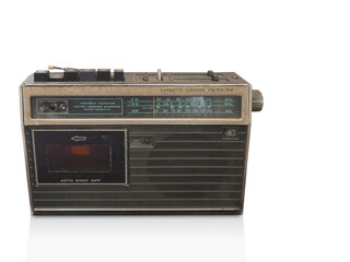 front view antique radio on white background, object, technology, copy space