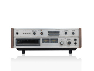 Fototapeta premium front view silver and wooden video and stereo on white background, object, technology, copy space