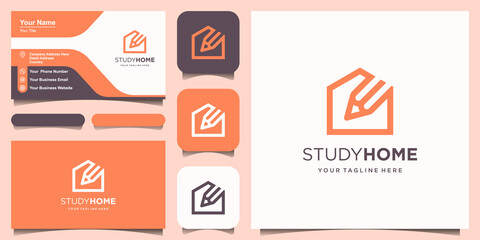 Study Home Logo designs Template. pencil combined with house.