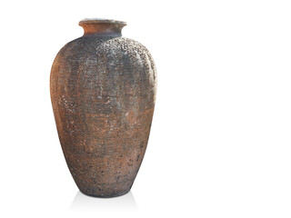     antique brown pottery pot on white background, object, vintage, copy space