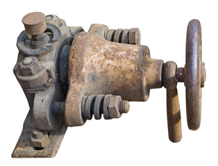 High pressure valve on a vintage old steam train isolated