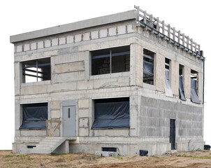 The building of unfinished rural house  from white blocks