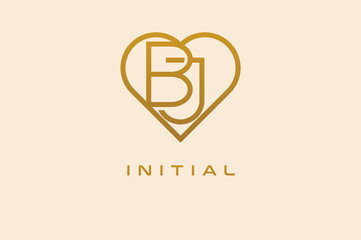 Title: Abstract initials B and J logo, gold colour line style heart and letter combination, usable for brand, card and invitation, logo design template element,vector illustration

