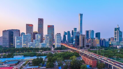 China,Beijing financial center,international trade and business circle,day to night,time lapse.