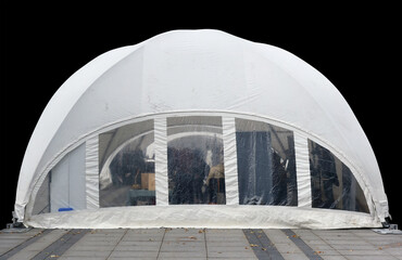 Fototapeta premium White canvas tent for small market installed on the city street isolated