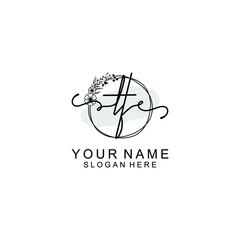Initial TF Handwriting, Wedding Monogram Logo Design, Modern Minimalistic and Floral templates for Invitation cards