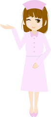 案内する可愛い看護師さんのイラスト(右手)