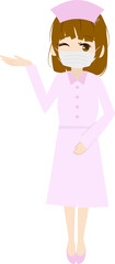 マスクをして案内する可愛い看護師さんのイラスト