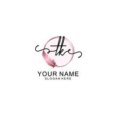 Initial TK Handwriting, Wedding Monogram Logo Design, Modern Minimalistic and Floral templates for Invitation cards