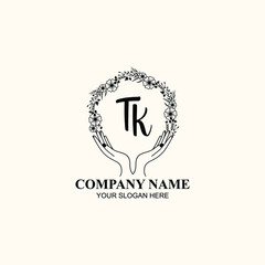 Initial TK Handwriting, Wedding Monogram Logo Design, Modern Minimalistic and Floral templates for Invitation cards
