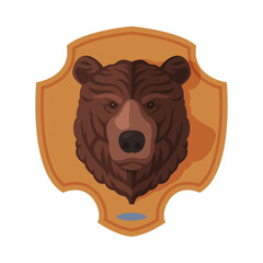 Bear Head on Wall, Hunter Trophy Flat Vector Illustration