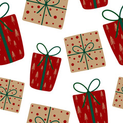 Seamless pattern gift boxes for New year Christmas vector illustration