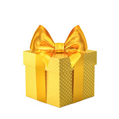 Golden gift box with golden ribbon and bow isolated on white