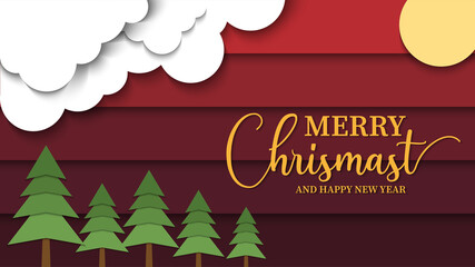 flat design christmas background with paper cut style illustration vector