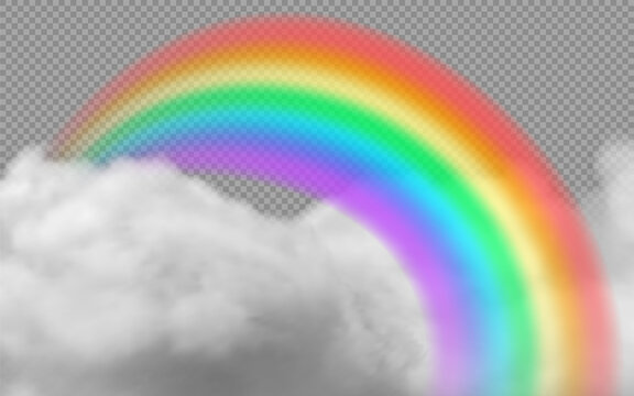 Bright arched rainbow with clouds realistic vector illustration on transparent background © Crazy Dark Queen