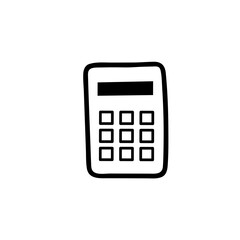 Hand drawn vector doodle illustration. calculator. Black outline isolated on white background