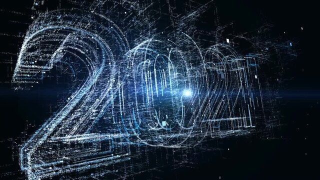 generated image: New year 2021 greeting glowing text number and  particles animation
