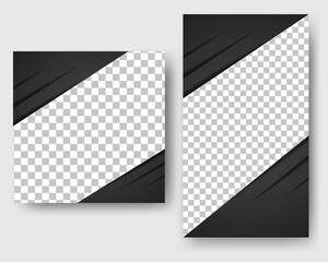 Set of square banner template. Modern frame  with black color. Flat design vector with photo collage. Suitable for social media feed and story.