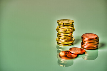 pile of coins, stack of euro coins