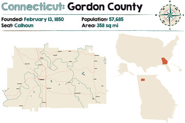 Obraz premium Large and detailed map of Gordon county in Georgia, USA. 