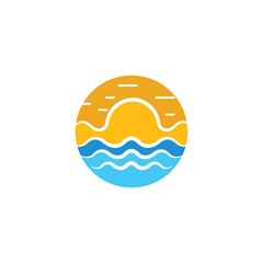 Water Wave and sun  symbol and icon of summer Template vector