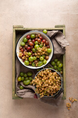 Overhead view of fresh summer harvest of garden berries