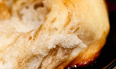 Macro photography of the pulp of a broken bun.