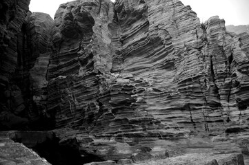 지질학, 화산, 절벽, 흑백