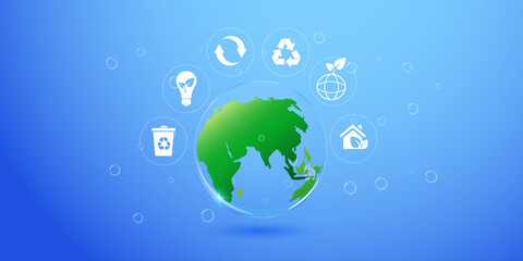 Obraz premium Abstract background concept protection planet ecology earth flat style.