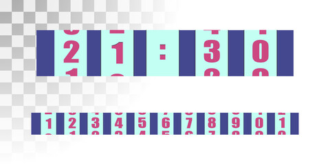 Set of numbers electronic counter on a transparent background.