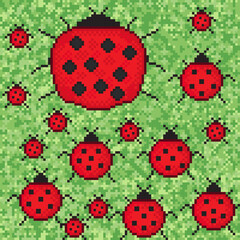 Ladybug on the grass pixel art. Vector picture.