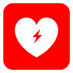 AED,automated external defibrillator / aed sign with heart and electricity symbol flat vector icon