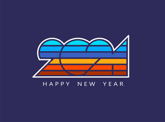 2021 Happy New Year logo text lines colored. 2021 number design template.