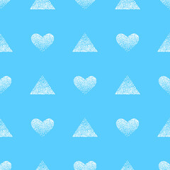 Seamless pattern with hearts and circles, stipple effect, vector illustration