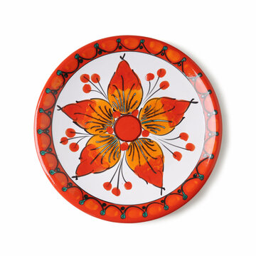 Traditional Sicilian Decorated Ceramic Plates, from Santo Stefano di Camastra (Messina, Italy) &ndash; Top View, Isolated on White Background